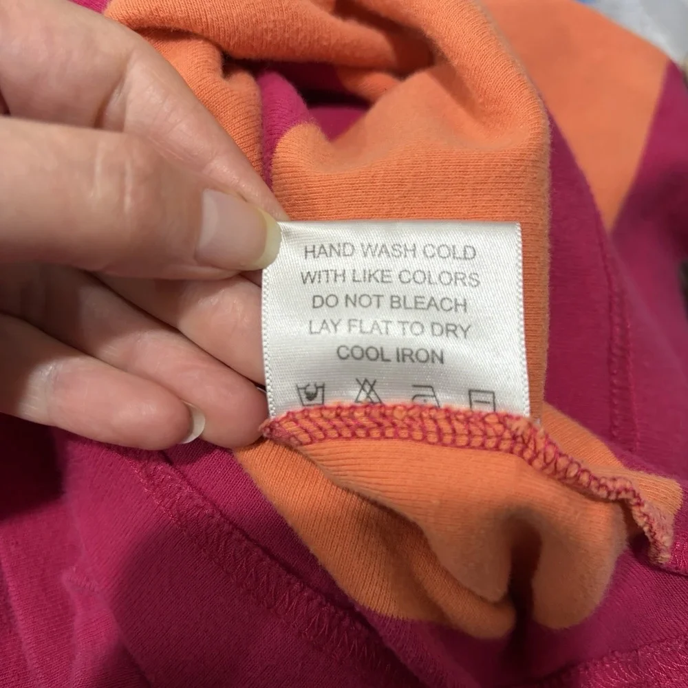 Tory Burch pink and Orange striped‎ polo tee Small Gold Buttons Cotton Preppy
